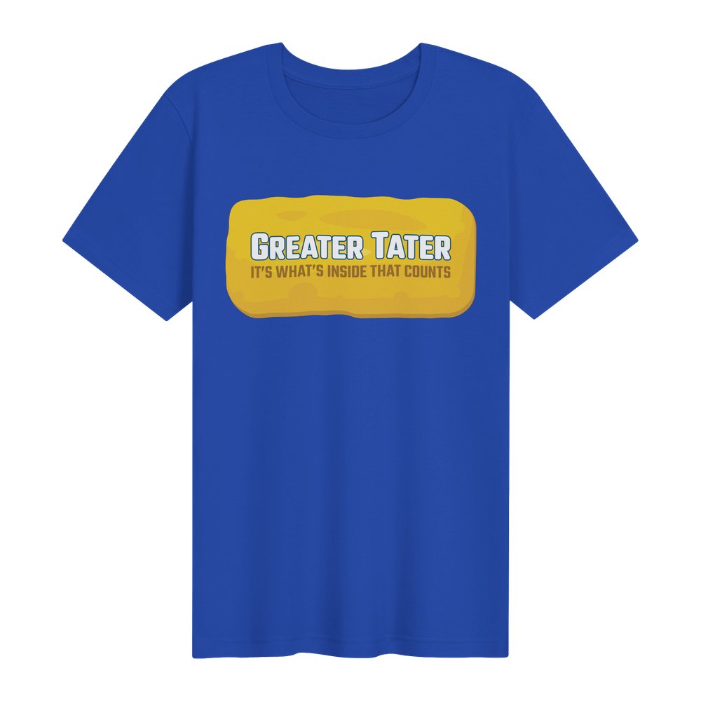 Greater Tater Royal — royal blue tee with the Greater Tater logo
